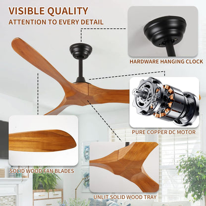 60 Inch Wood Ceiling Fan No Light - Bedroom Living Room