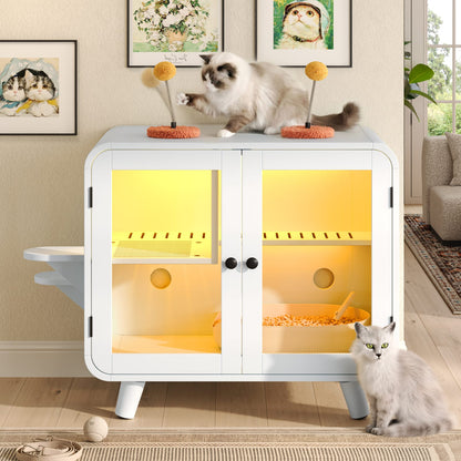 White Cat Cabinet with Litter Box - TV Style Pet Bed
