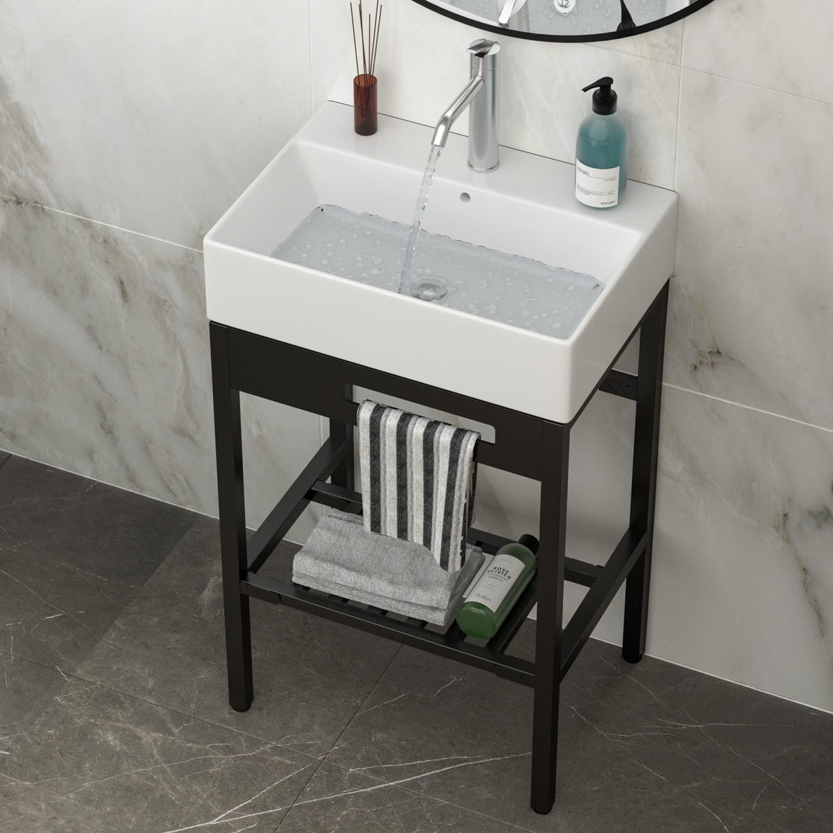 White Black Ceramic Bathroom Vanity Sink - Wall Mounted