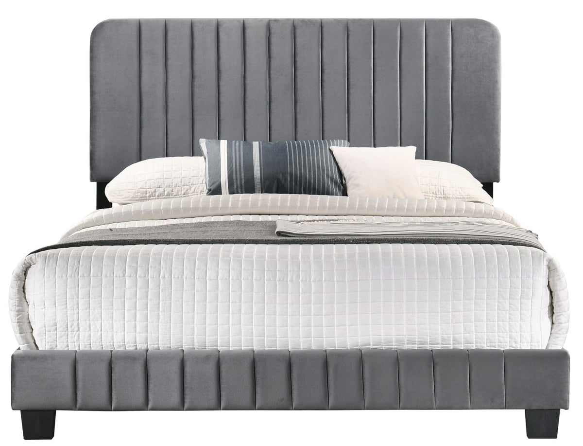 Stylish Contemporary Gray King Bed - Velvet Frame