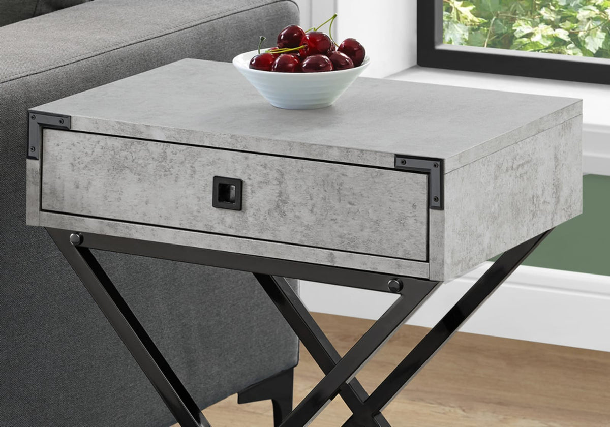 Accent Table, Side Table - Grey MDF & Black Metal Legs