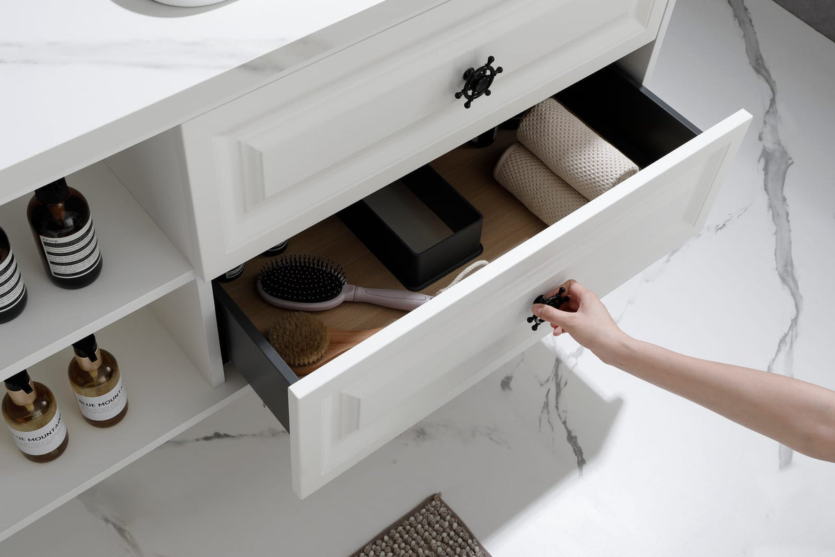 White Wall Mounted Bathroom Vanity Cabinet - 96" Storage