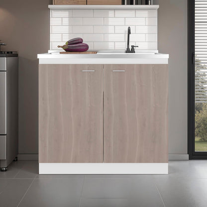 White Gray Freestanding Kitchen Sink Cabinet with Two Doors