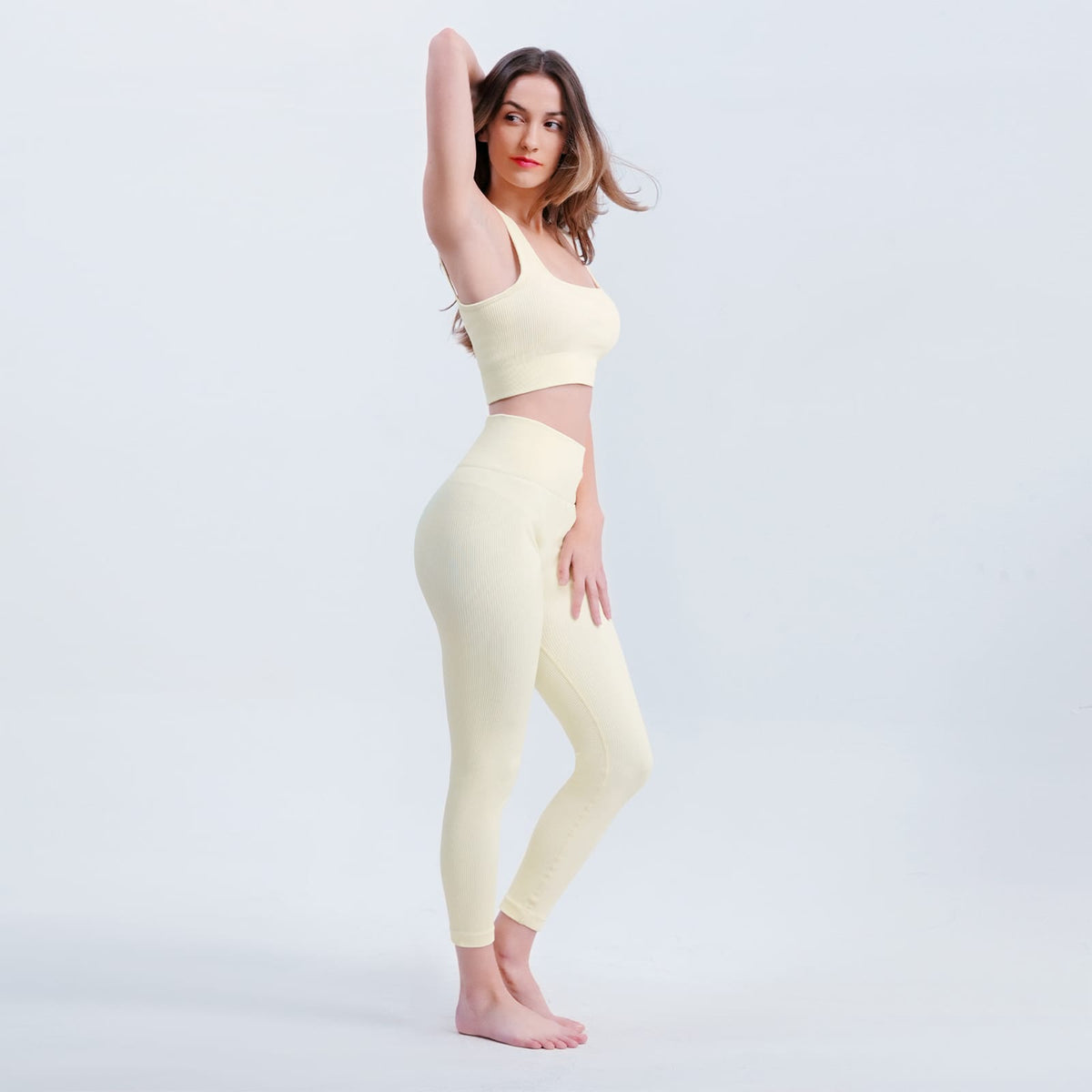 Off White Nylon Mesh High Waisted Yoga Leggings