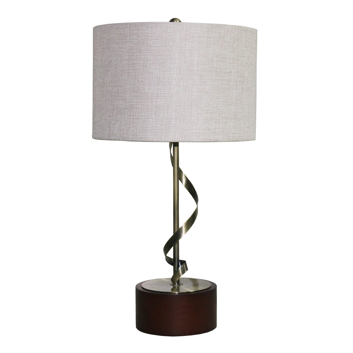White Wood Bedside Table Lamp with Twisted Metal Stem