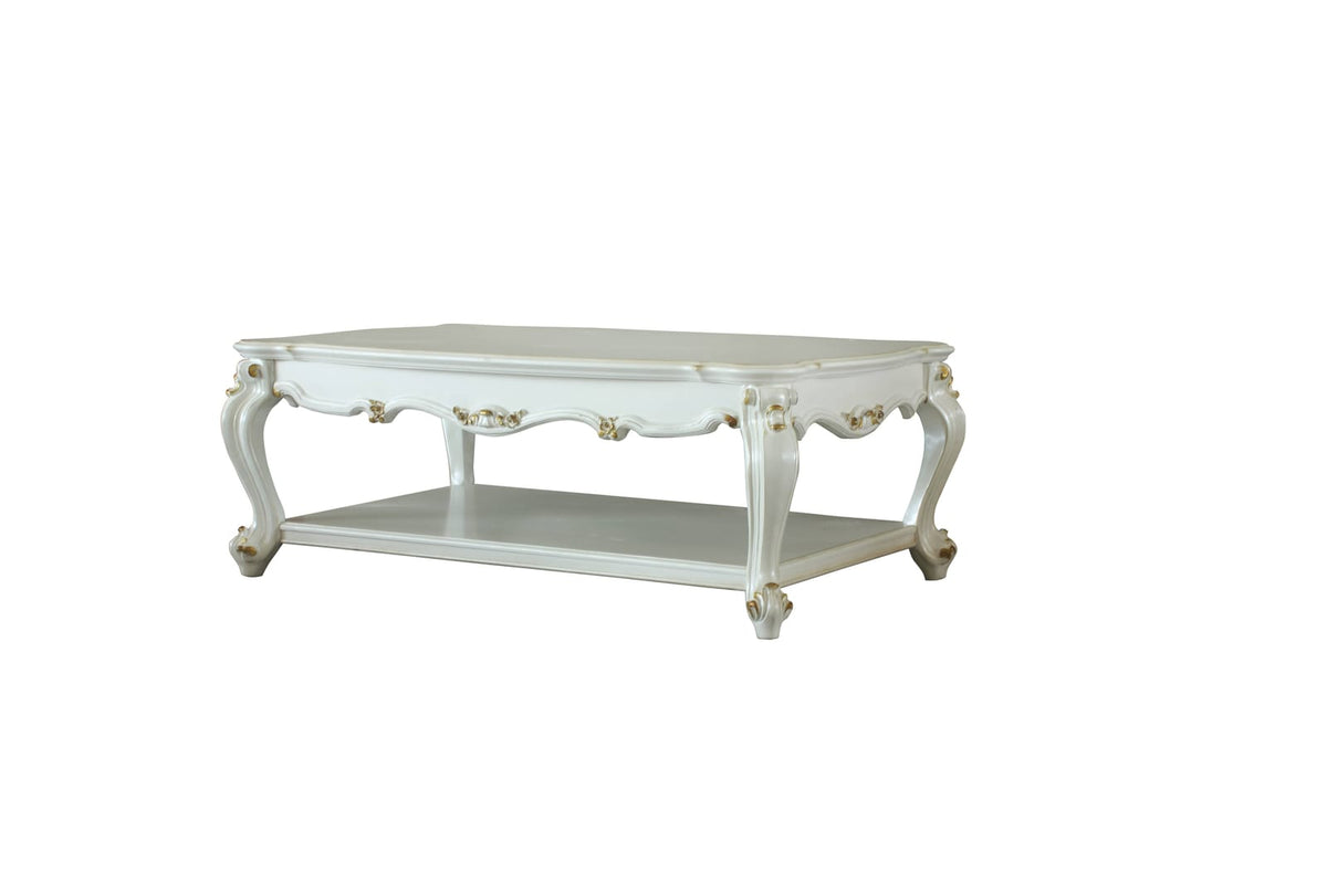 Antique Pearl Coffee Table with Bottom Shelf for Living Room