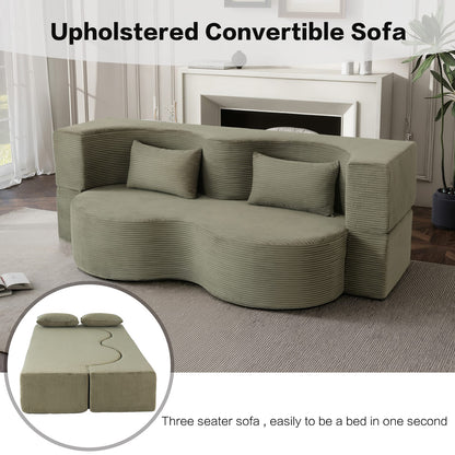 75 Inch Green Microfiber Sofa Bed - Converts to Bed for Living Room