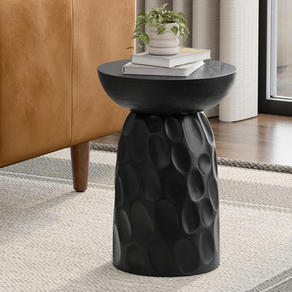 Black Mango Wood Nightstand for Bedroom Storage and Decor for Living Room