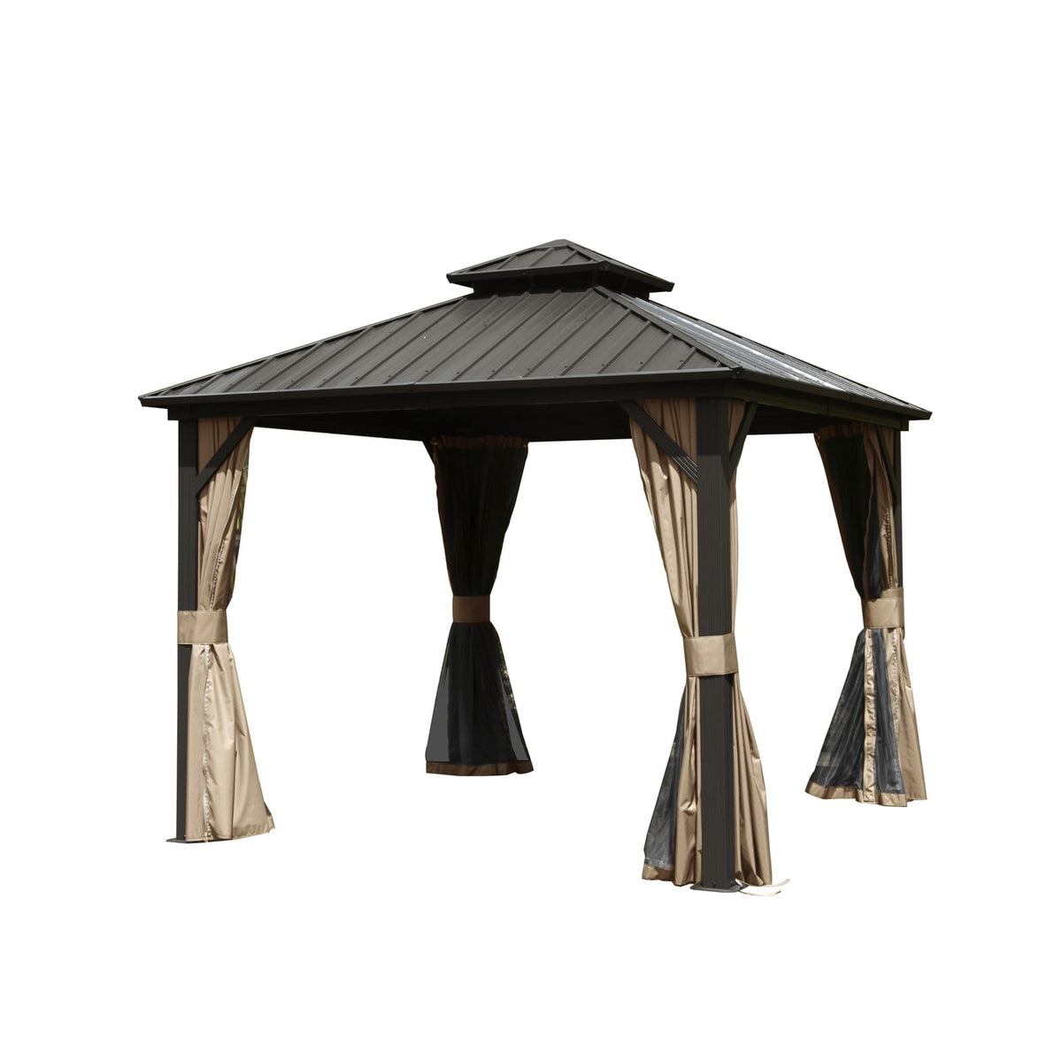 10x10FT Aluminum Gazebo with Double Roof - Brown
