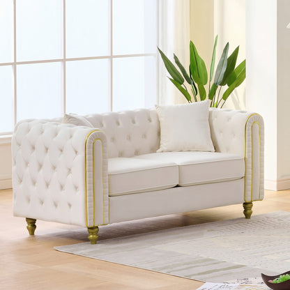 63" Beige Velvet Loveseat Sofa - Button Tufted Primary Living Space for Living Room