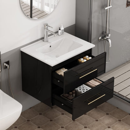 24-Inch Wall Mounted Bathroom Vanity with Sink Combo - Black MDF