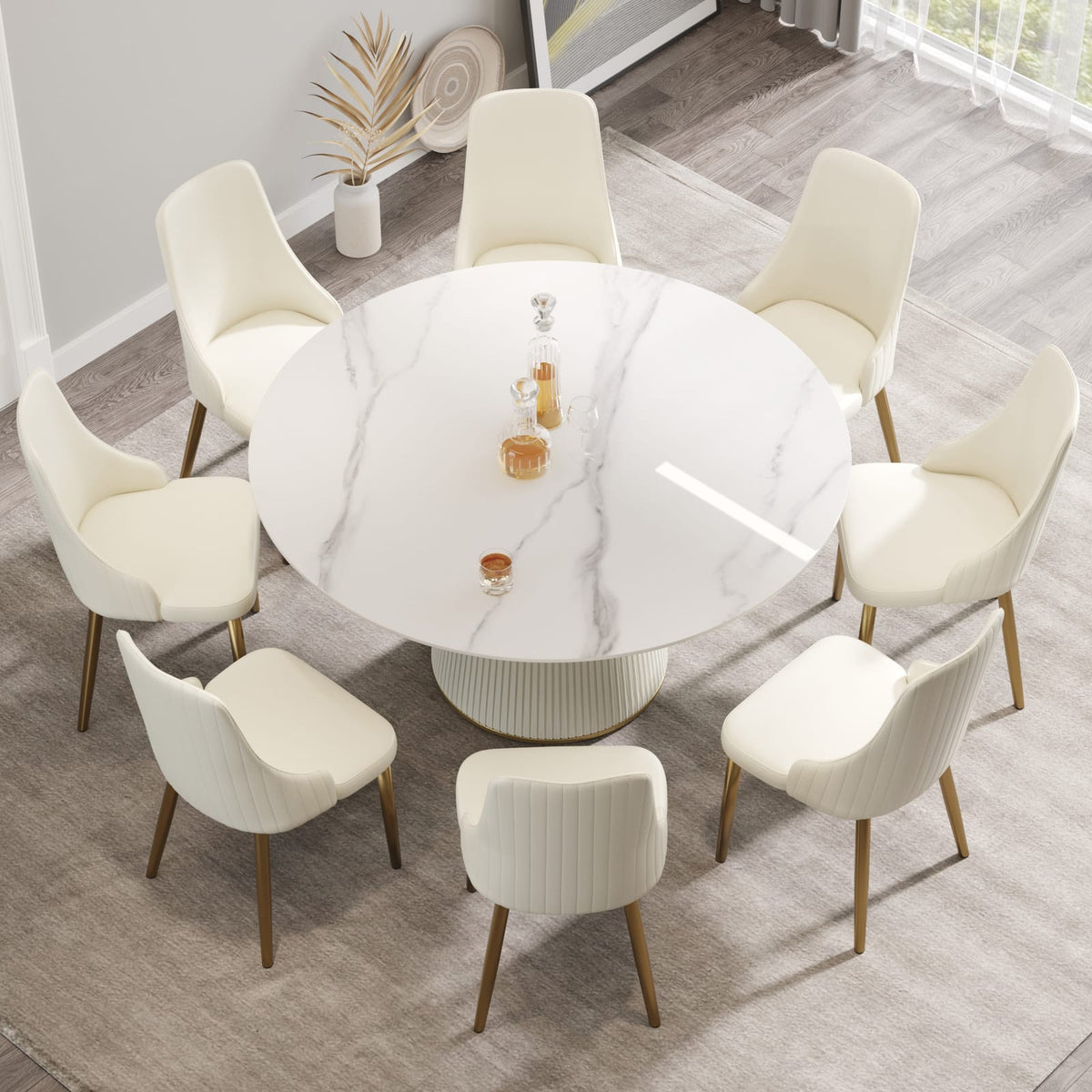 Round White Sintered Stone Dining Table for 8 People