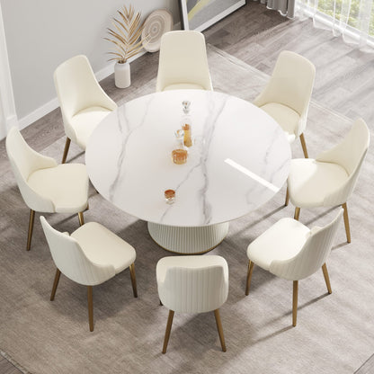 Round White Sintered Stone Dining Table for 8 People