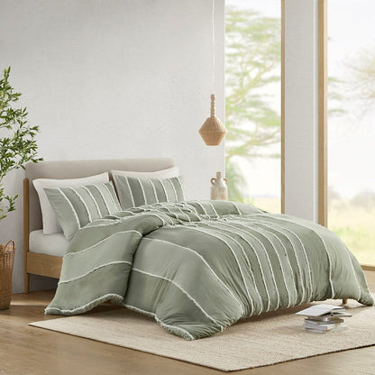 Queen Striped Cotton Duvet Cover Set Multicolor