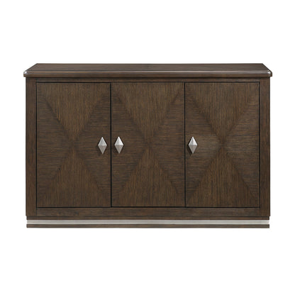 Modern Brown Wood Dining Server with 3 Cabinets and Adjustable Shelves