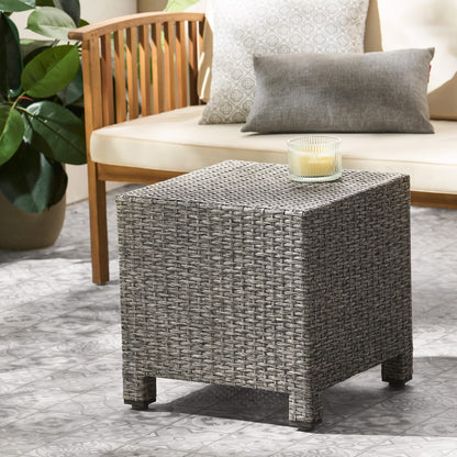 Black Rattan Outdoor Side Table - 18" Cube