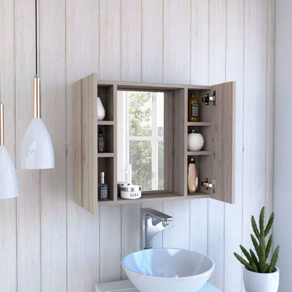 Gray Bathroom Storage Cabinet with Mirror - 19 Inch Height