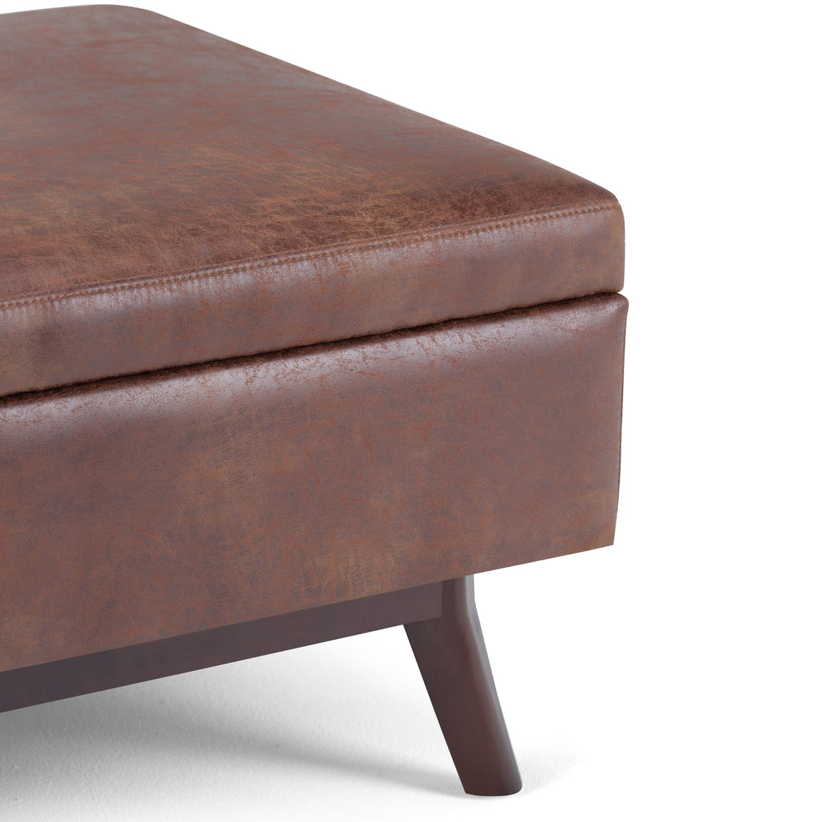 Dark Brown Faux Leather Storage Ottoman - 34" Wide for Living Room