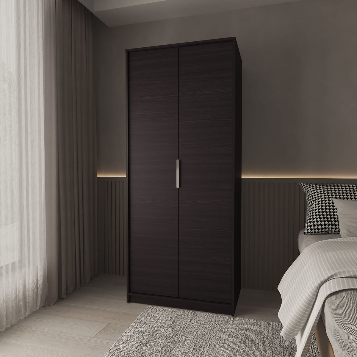 Wenge 2-Door Wardrobe with Shelves - Bedroom Storage