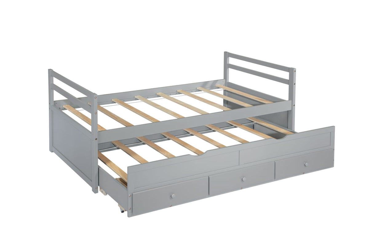Twin Size Bed with Headboard Grey Pine Wood Frame