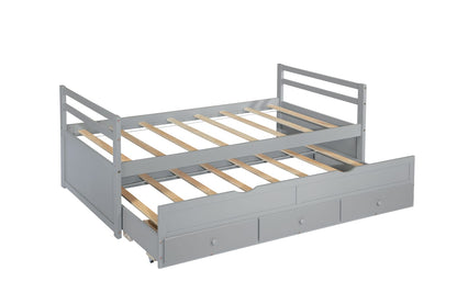 Twin Size Bed with Headboard Grey Pine Wood Frame