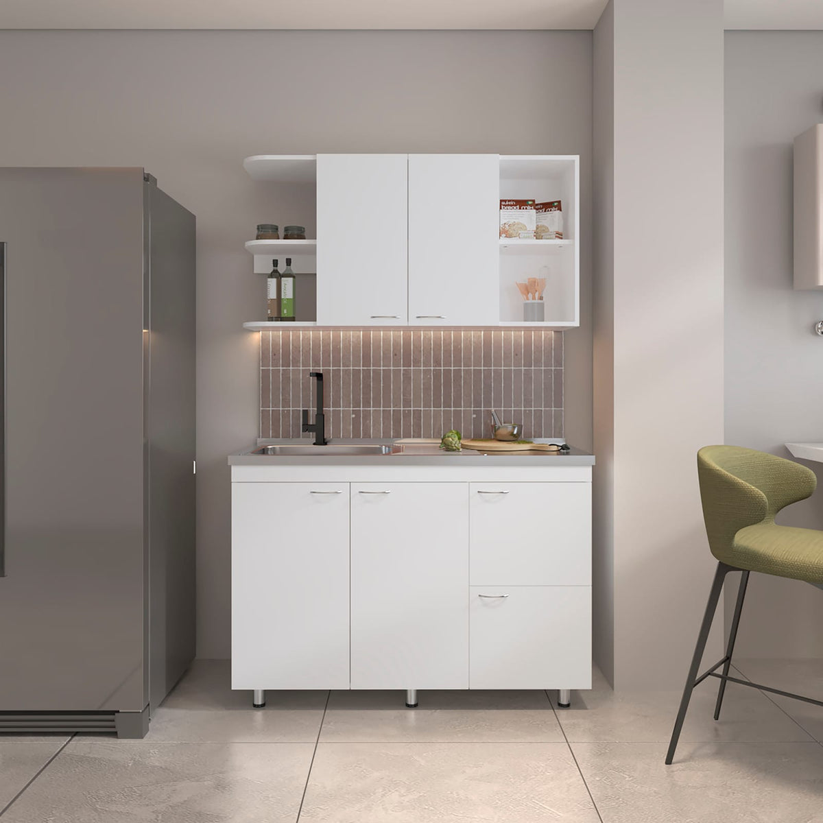 White Kitchen Cabinet Set - 6 Doors, 9 Shelves