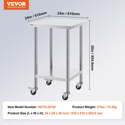24 Inch Stainless Steel Work Table - Silver