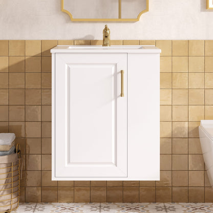 White Solid Wood Wall Mounted Bathroom Vanity with Storage Cabinet