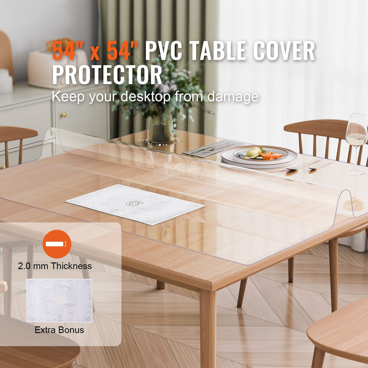 Clear PVC Table Protector - 54x54 Inch Desk Cover