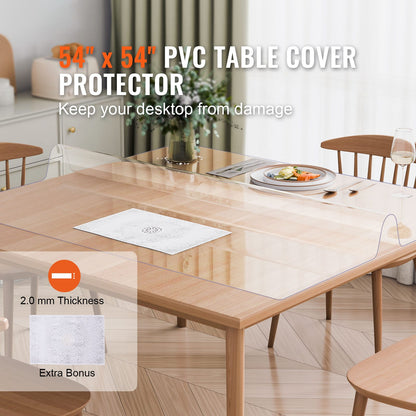 Clear PVC Table Protector - 54x54 Inch Desk Cover