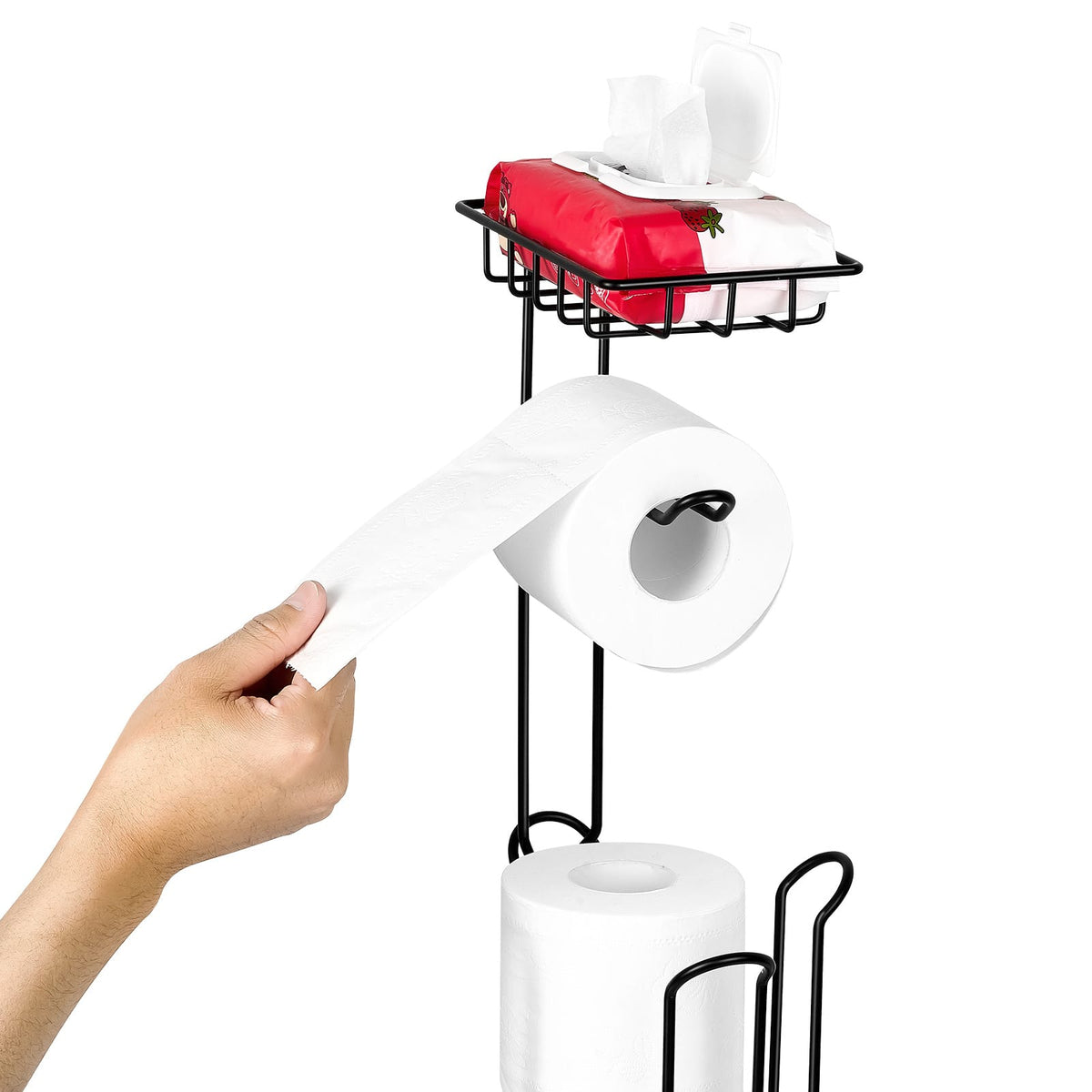 Free Standing Toilet Paper Holder with Shelf - Mega Rolls Storage