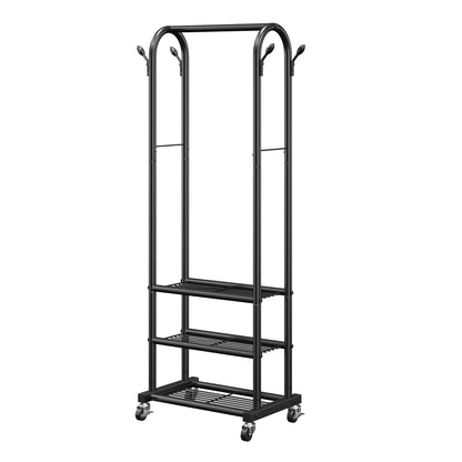 Heavy Duty Rolling Clothes Rack with Hooks for Laundry Room Storage