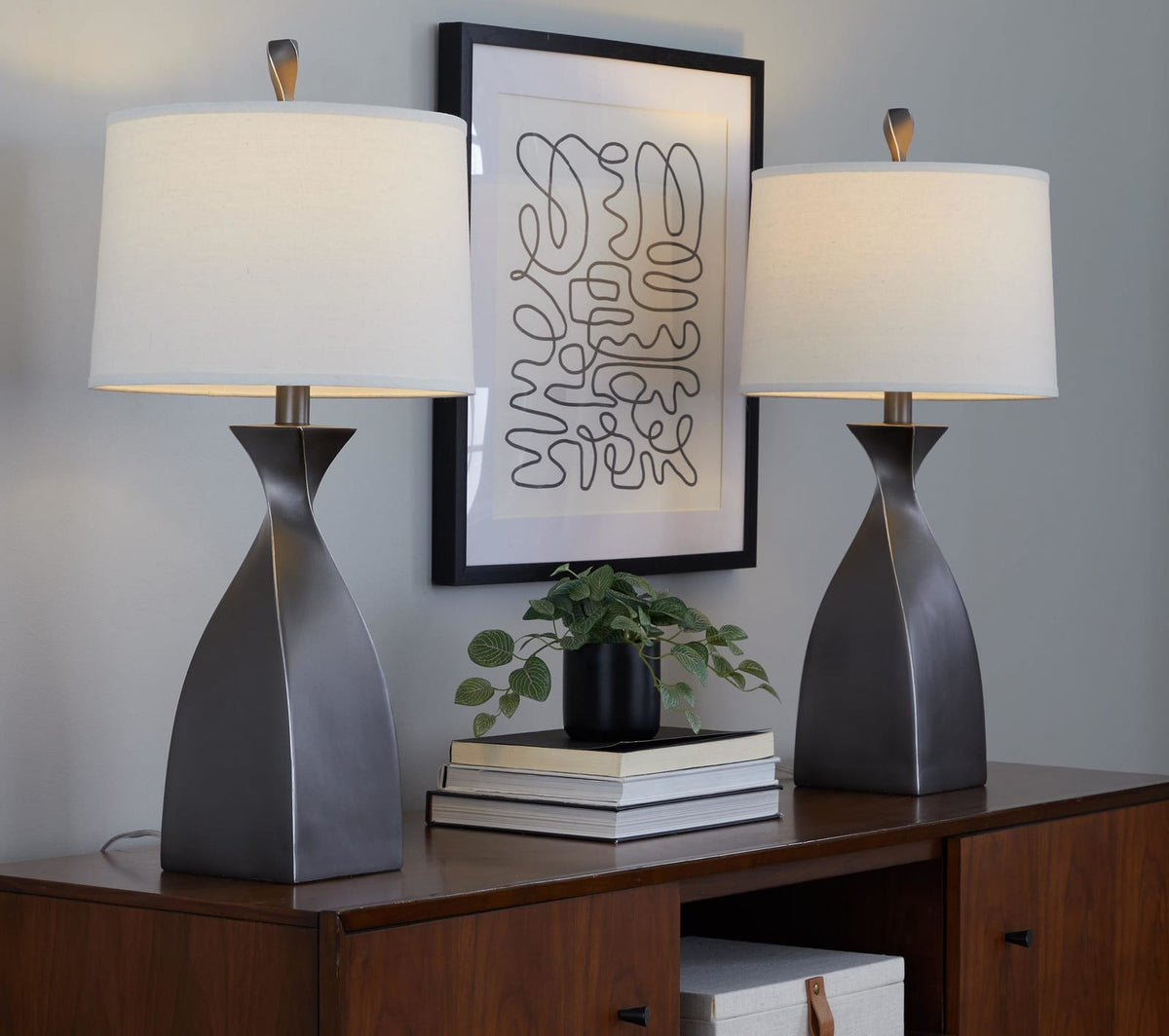 Grey Linen Table Lamps Set - 30 Inch Modern Lighting