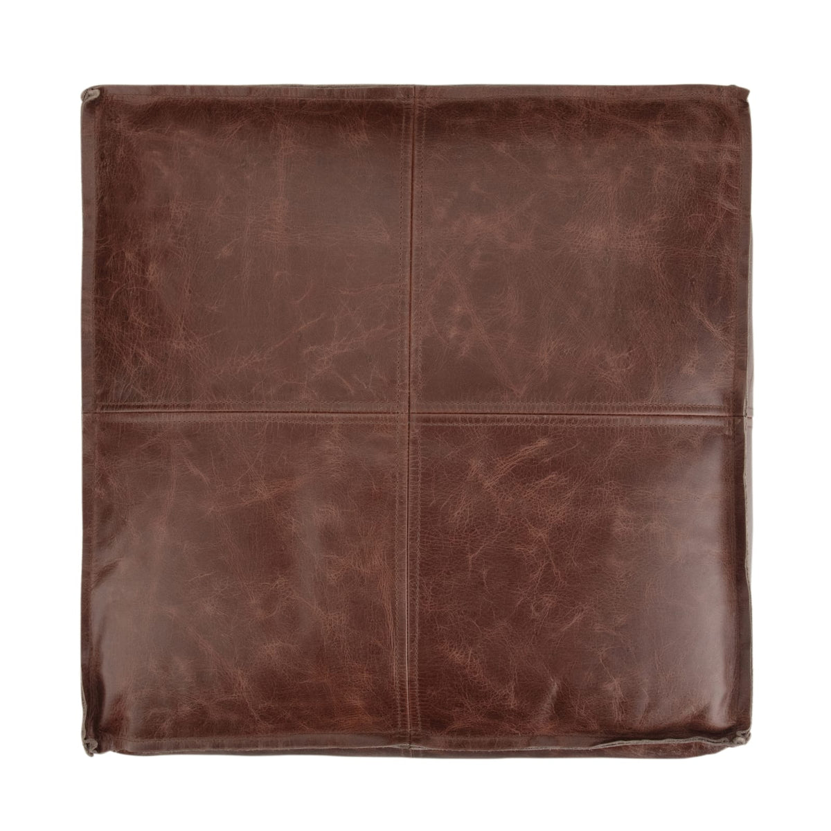 Dark Brown Leather Square Pouf - 18 Inch Wide for Living Room