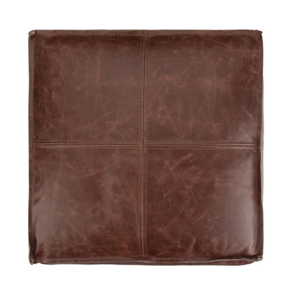 Dark Brown Leather Square Pouf - 18 Inch Wide for Living Room