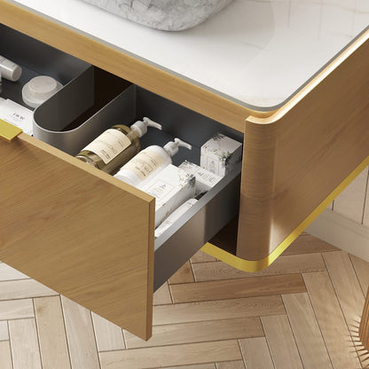 DIPA 36" Carrara White & Golden Oak Bathroom Vanity - Plywood Storage