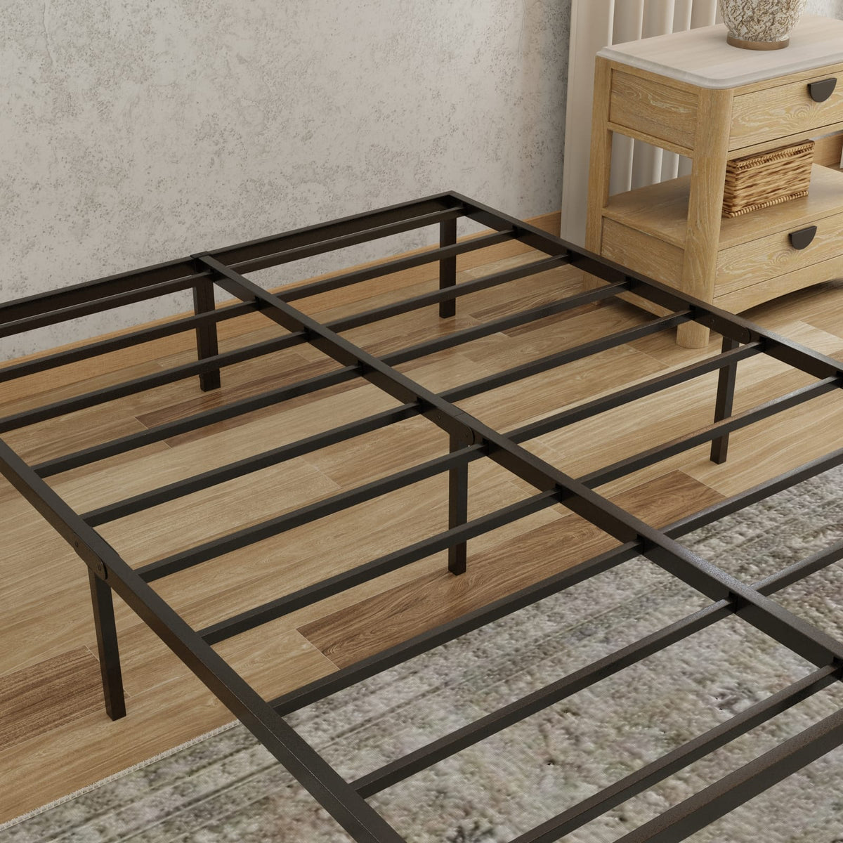 Modern Twin Steel Black Platform Foundation Bed Frame
