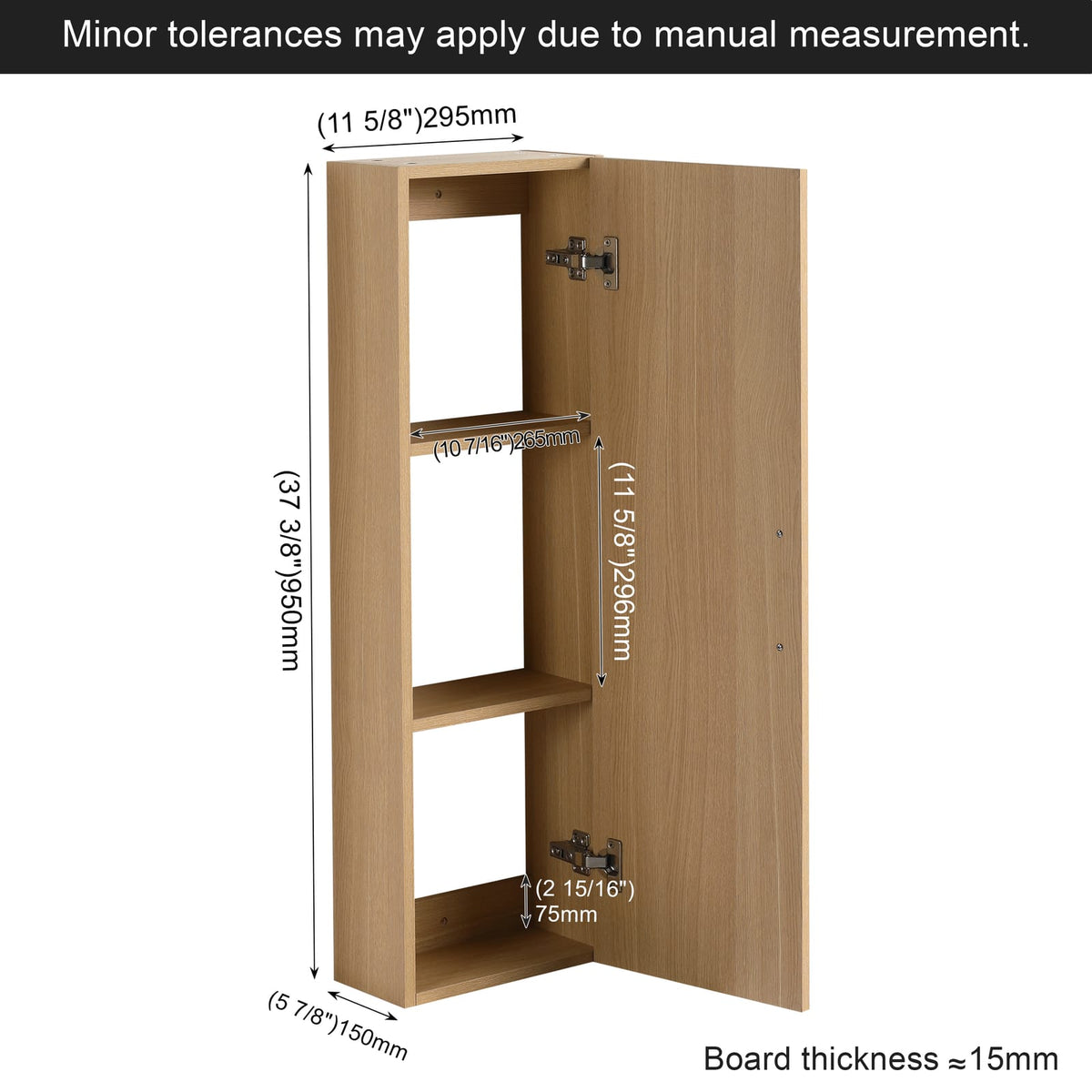 Light Oak Bathroom Storage Cabinet - Tall Wall Mounted