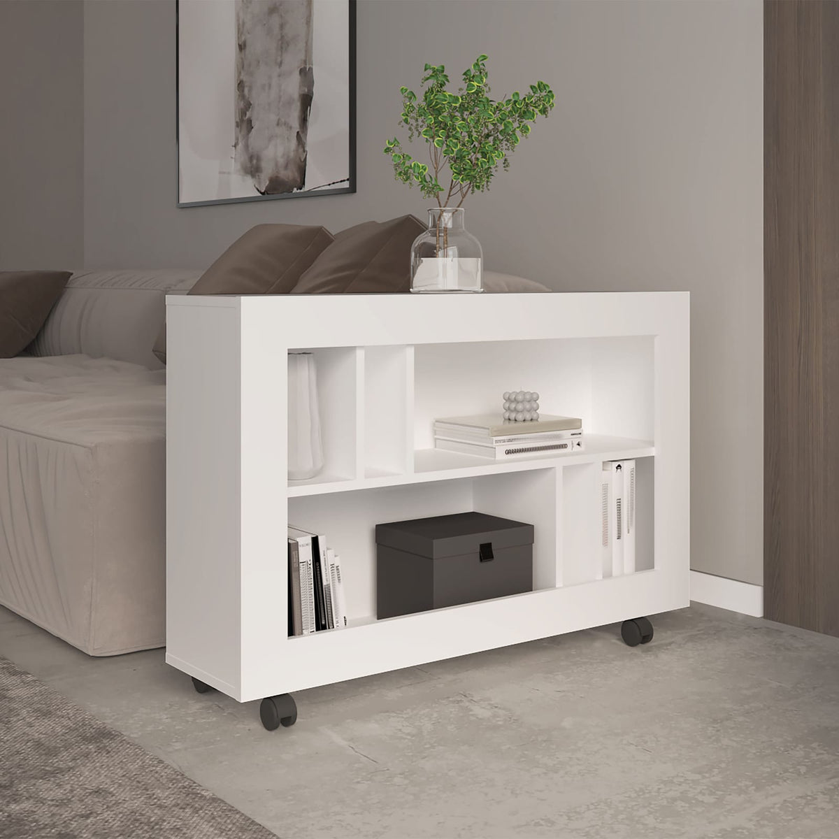 White MDF Console Table with Shelves - 37.4" Wide