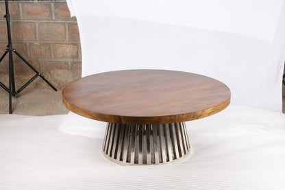 Brown Mango Wood Round Coffee Table - 47" Diameter for Living Room