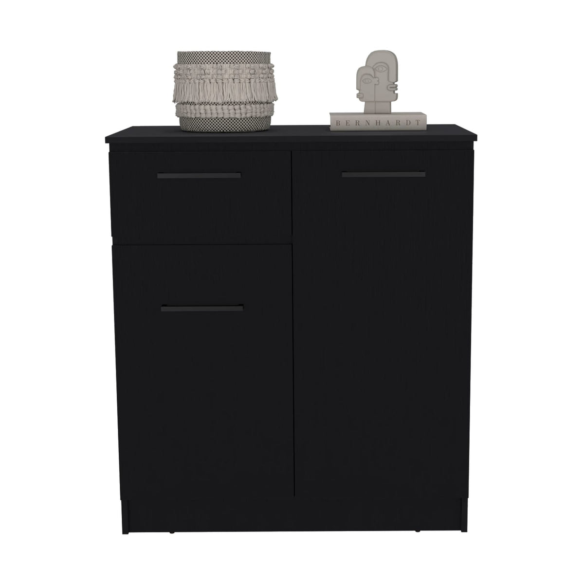 Black Engineered Wood Dresser - 2-Door & Single Drawer for Bedroom