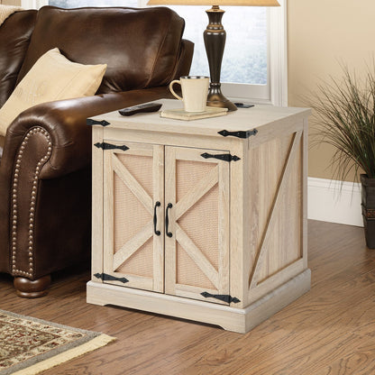Farmhouse Rattan Coffee Table - Storage & USB Outlets