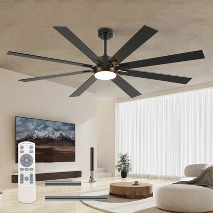 72 Inch Ceiling Fan with LED Light - Matte Black Wood Blades