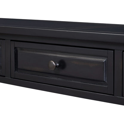 Espresso Solid Wood Console Table with 3 Drawers for Living Room