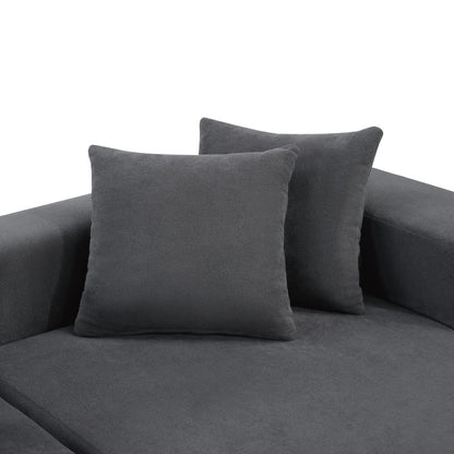 Dark Grey Acacia Wood L-Shaped Sofa Bed Sectional for Living Room