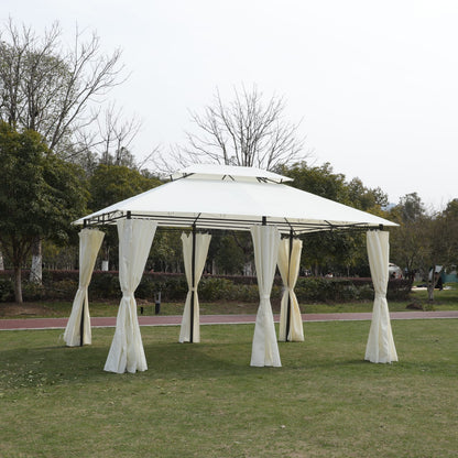 Beige Metal Outdoor Gazebo for Garden Patio Shade and Dining