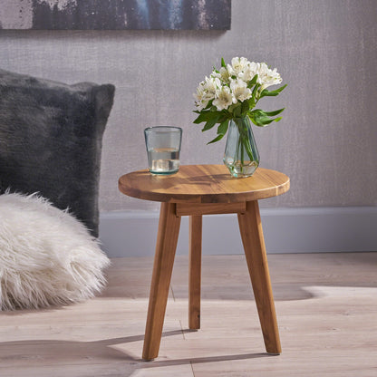 Natural Wood Round End Table for Garden or Poolside Patio Decor