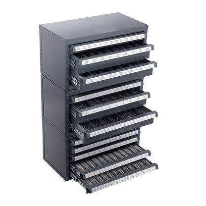 Gray Steel Drill Bit Dispenser Cabinet for Tool Storage