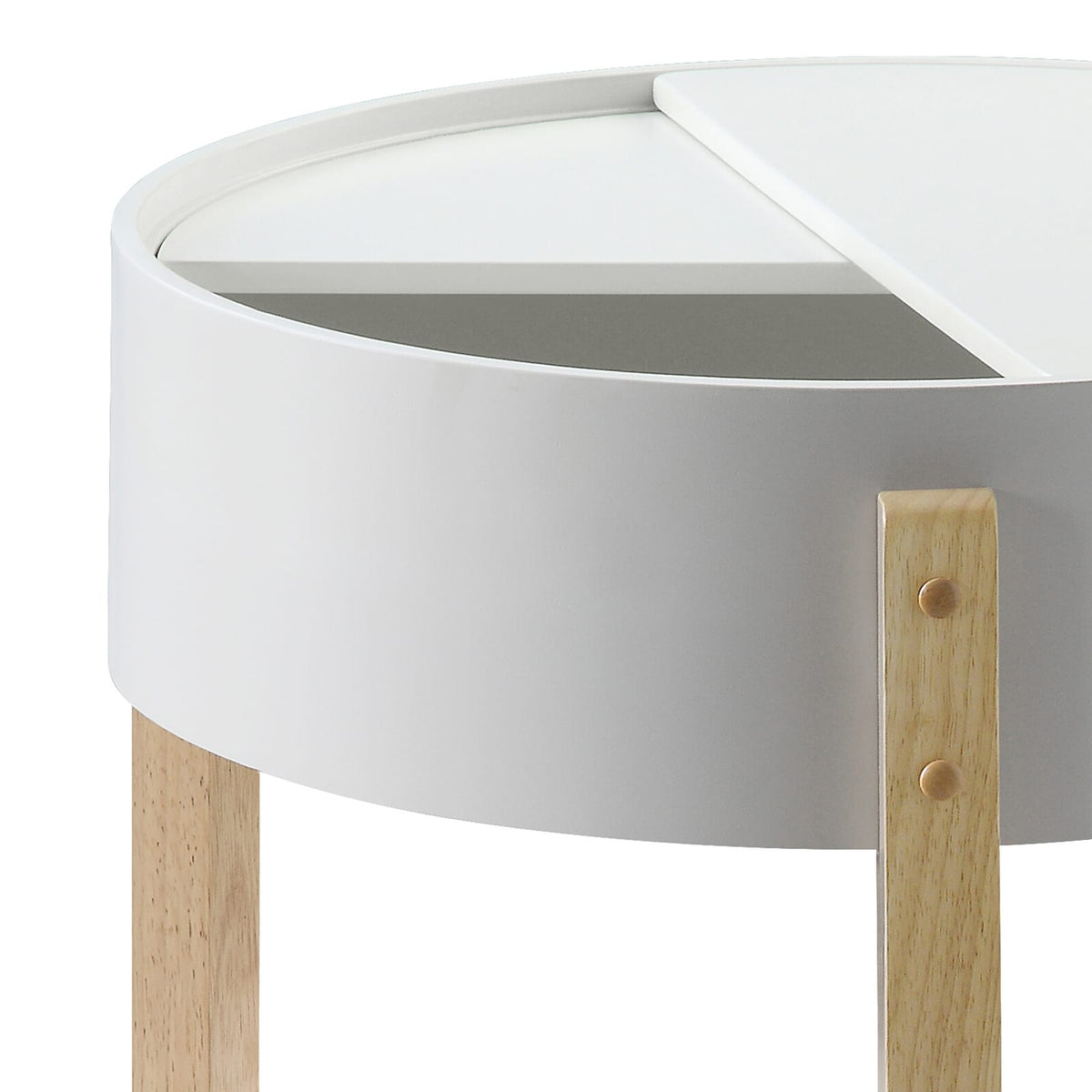 Round White Pine End Table with Storage