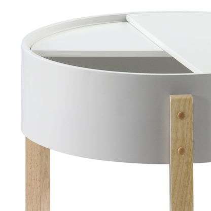 Round White Pine End Table with Storage